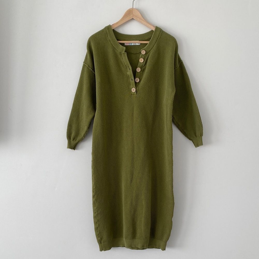 Free People FP Beach Olive Cotton Knit Sweater Dress Sz S Relaxed Fit Vacation - Picture 3 of 12